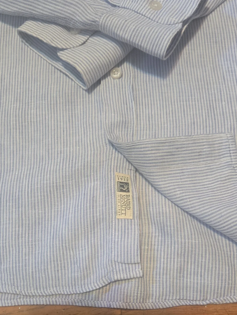 J.Crew Men MT Tall Baird McNutt Irish Linen Striped Button Down Shirt Blue White